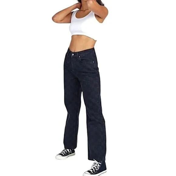 Ragged Priest Rook Checkered Dad Fit Jeans Straight Wide Leg High Rise Size 28 - Picture 2 of 8